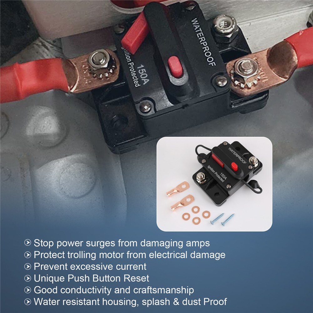 150A 150AMP Circuit Breaker Fuse 12-48V DC Car Boat Manual Reset Switch IP67