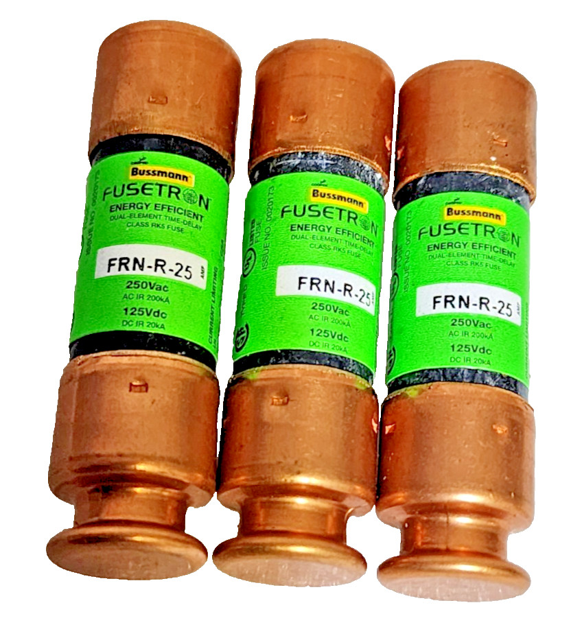 (Pack 3) Bussmann FRN-R-25 (FRN-R-25) 25A Fusetron Dual Element Time-Delay Fuse