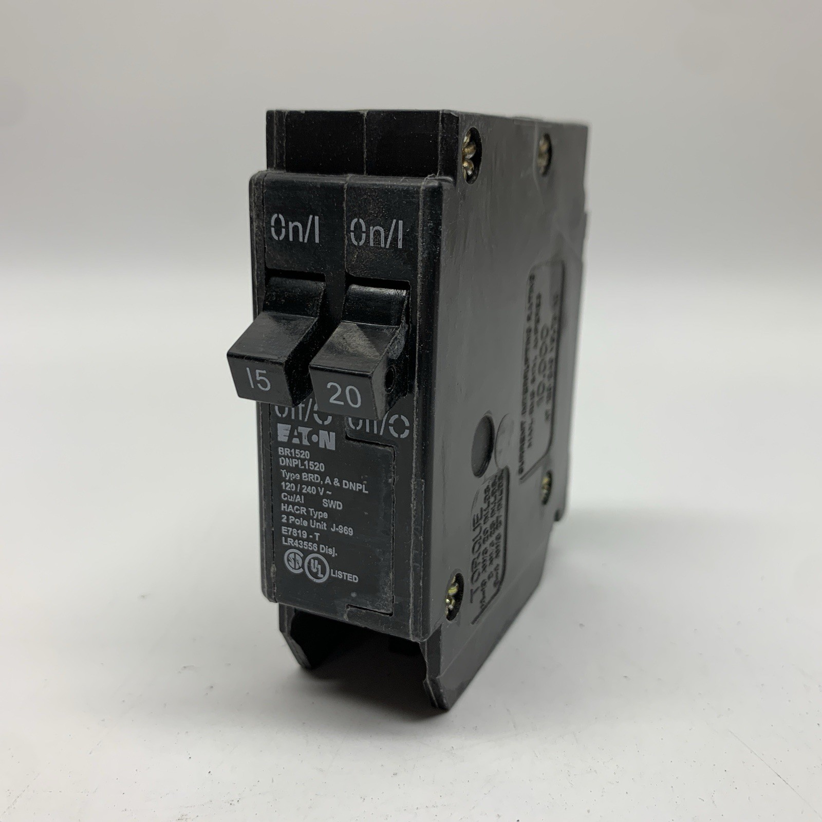 Eaton BR1520 BR Circuit Breaker 20A / 15A Plug-on 1-Pole Cutler Hammer