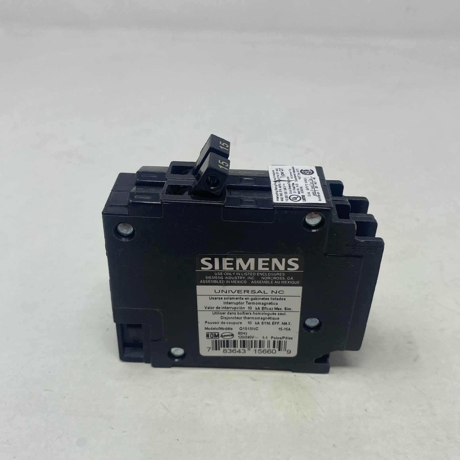 SIEMENS Q1515NC 15/15A Tandem Circuit Breaker, Black,