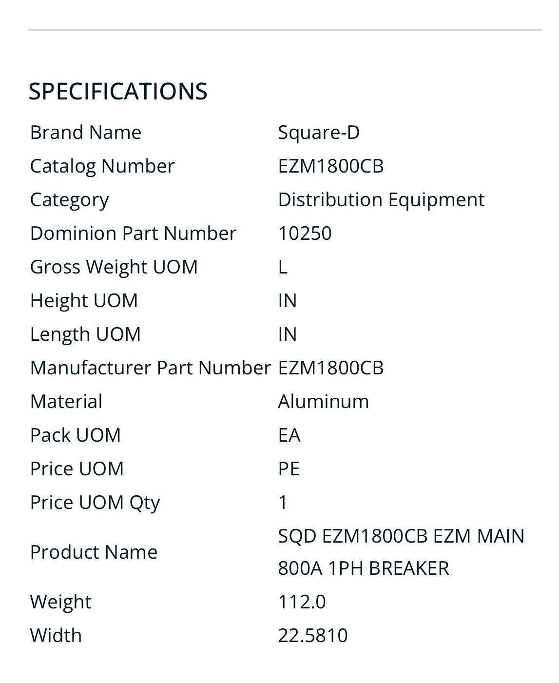 NEW SQUARE D EZM1800CB 800 AMP 1 PH EZM METER MAIN CIRCUIT BREAKER
