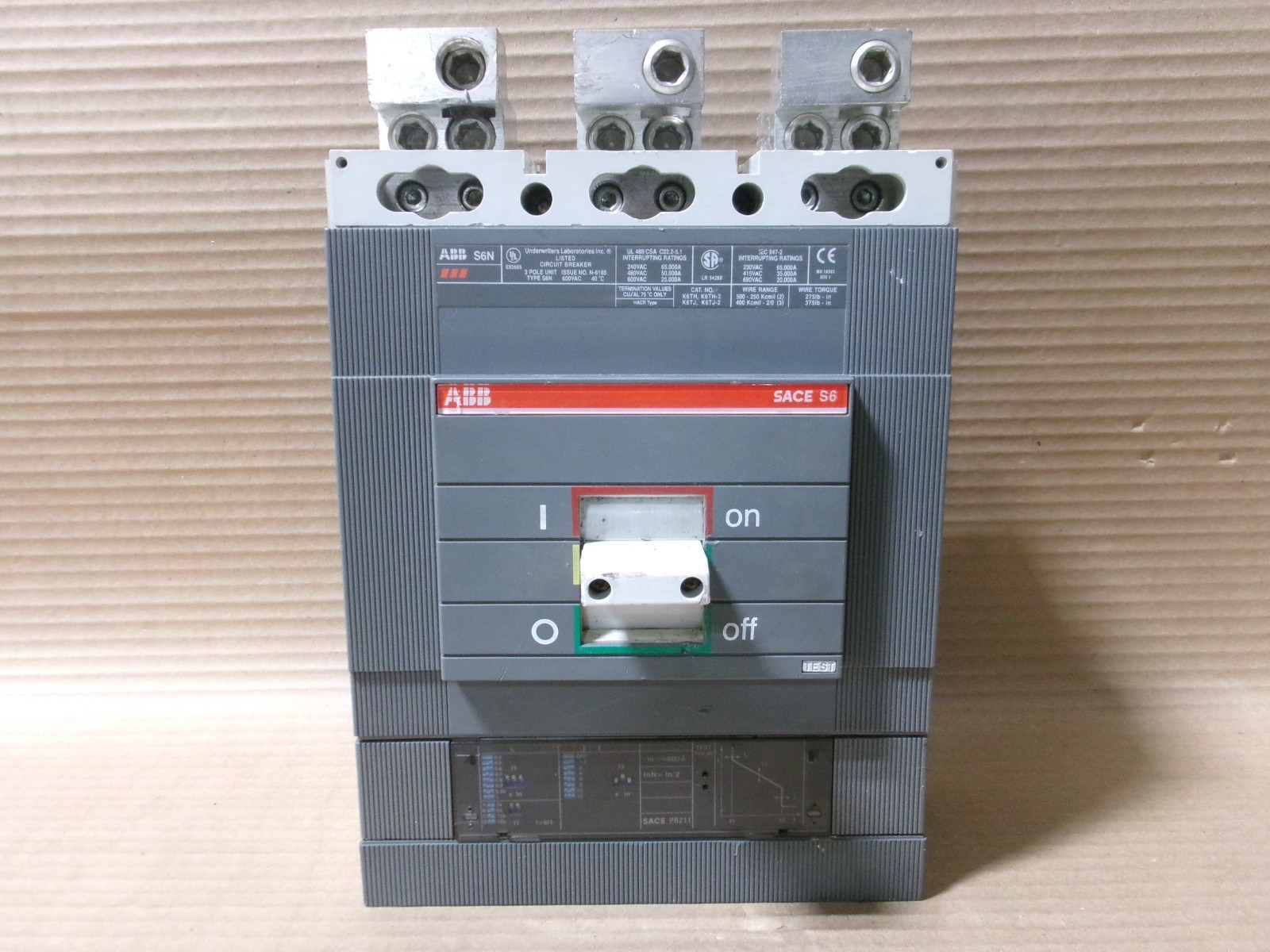 ABB SACE S6N K6TH S6N-3P-800A 3 Pole 800 amp 600V Circuit breaker