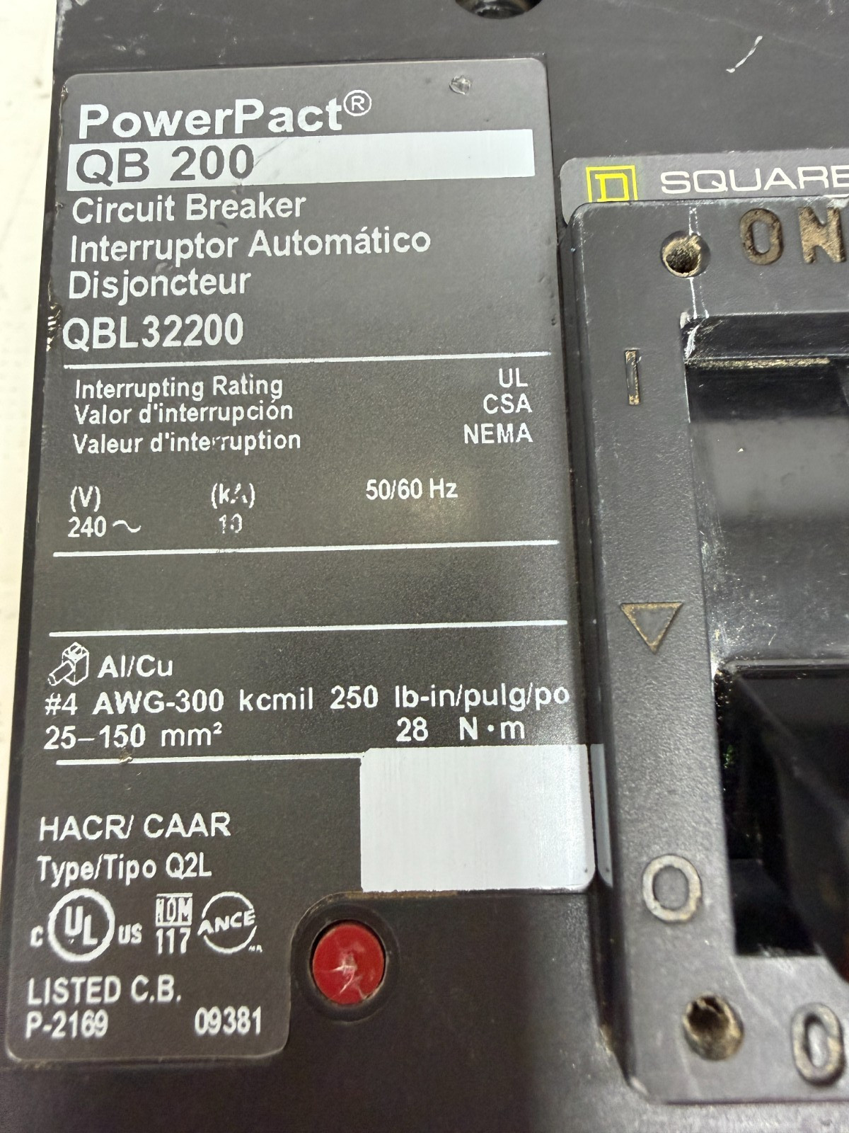 👀SQUARE D 200 AMP POWERPACT CIRCUIT BREAKER 240 VAC 3 POLE QBL32200 – FLAW