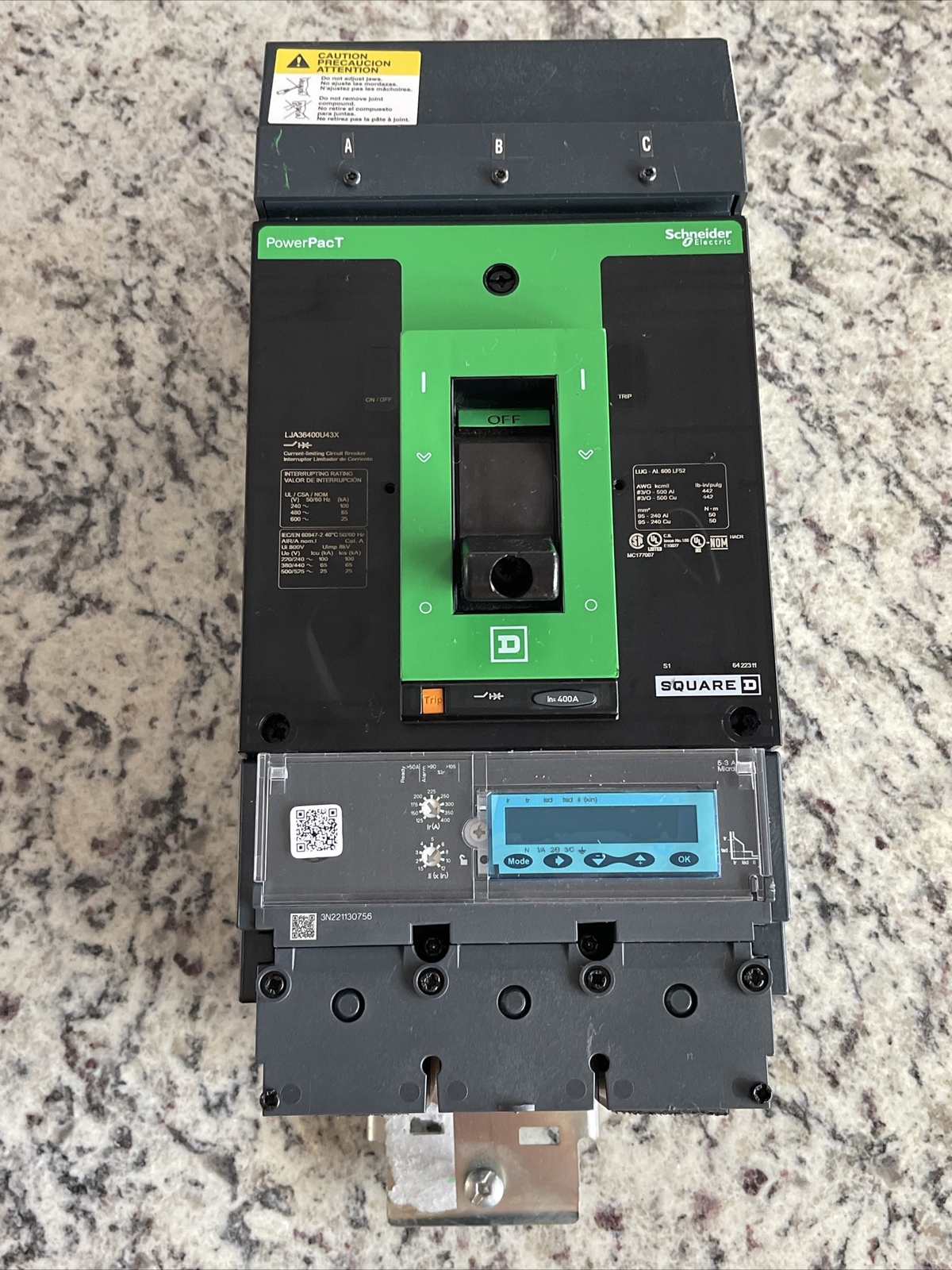 Square D PowerPact Circuit Breaker LJA36400U43X 400Amp 3P 600V 25kA LJA36400