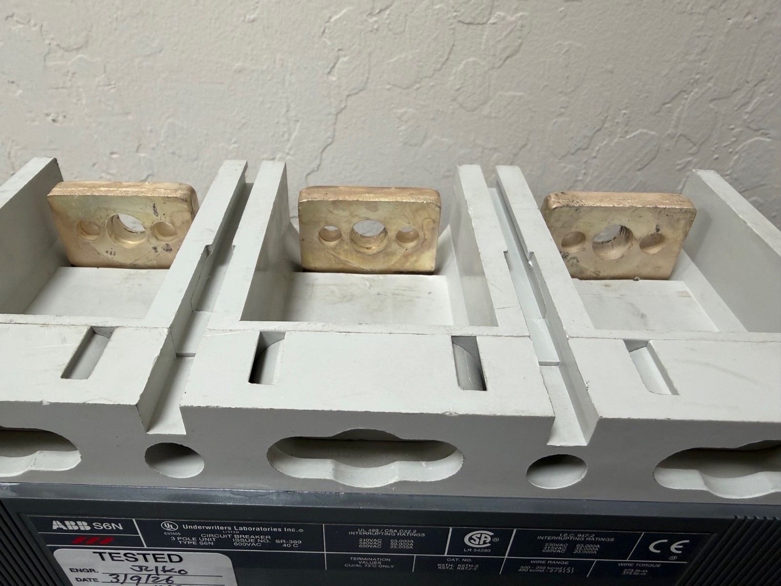 ABB SACE S6N 600 AMP 600 VOLT R212/P LSIG NETA Certified Tested w/ Test Report