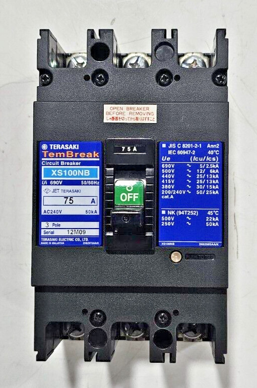 TERASAKI TEMBREAK CIRCUIT BREAKER XS100NB 75A 690V 25KA