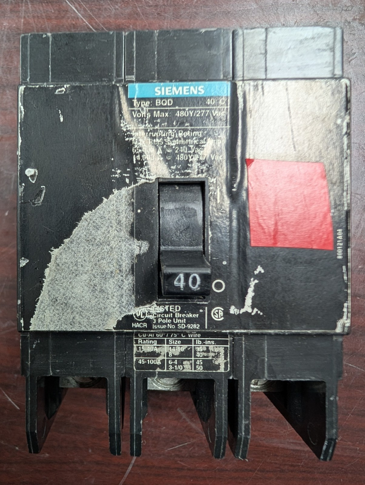 🤪 SIEMENS 40 AMP CIRCUIT BREAKER 480/277 VAC 3 POLE SD-9282