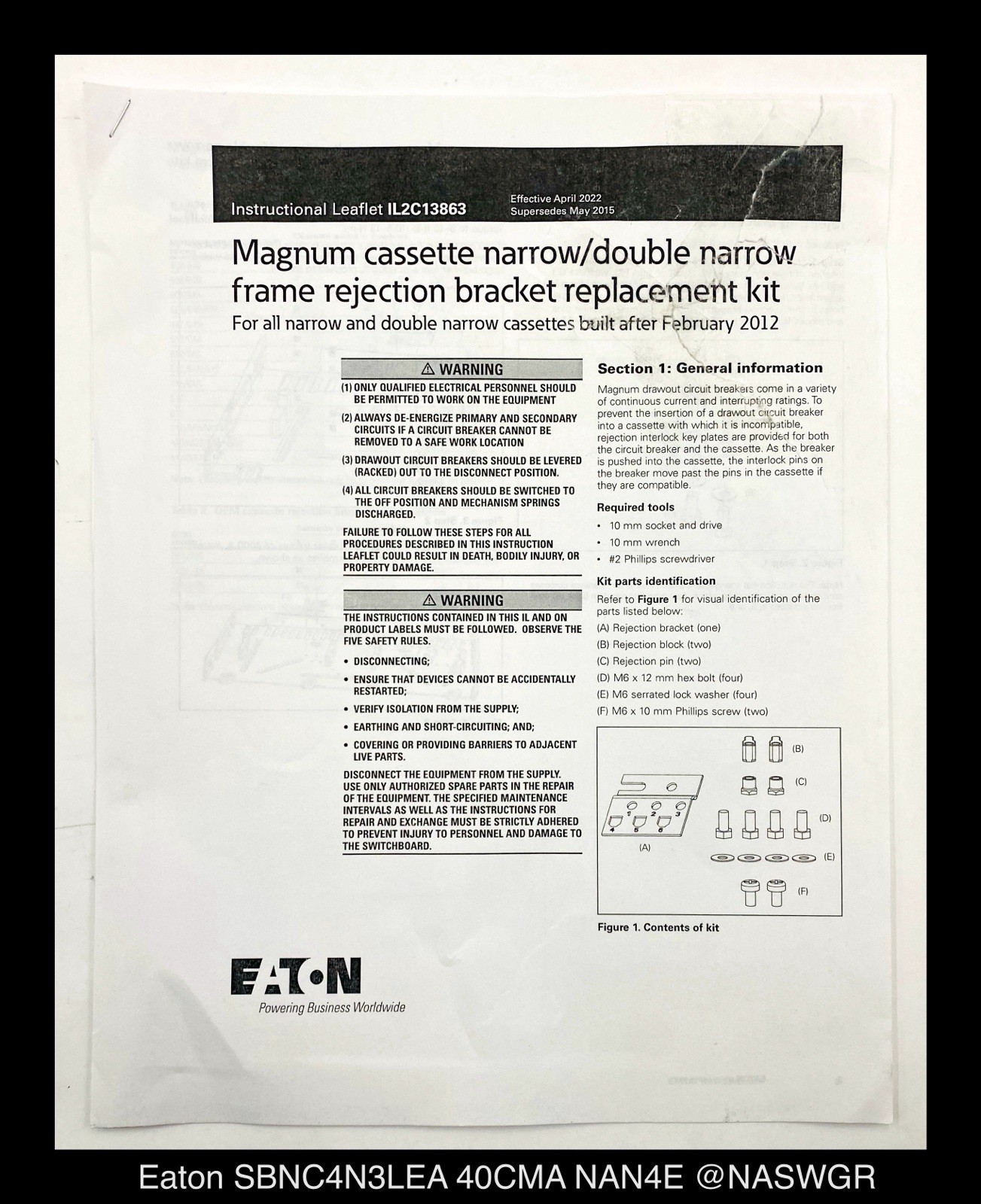 Eaton Magnum SB SBNC4N3LEA Circuit Breaker EO/DO – 4000A – Unused/Warranty