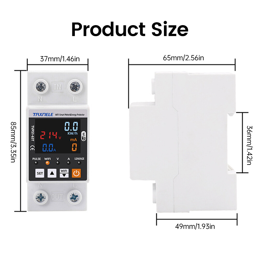 85~300VAC 63A Tuya WIFI Intelligent Control Single Phase Power Protector 50/60hz