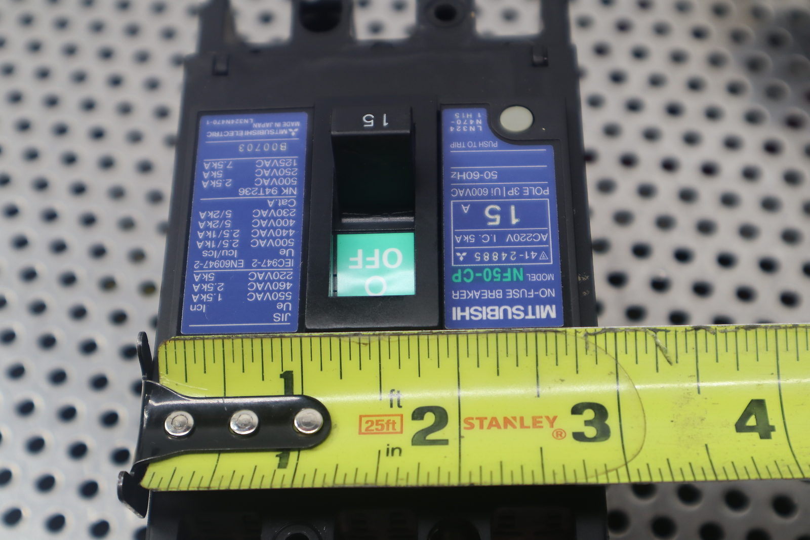 Mitsubishi NF50-CP 15A No-Fuse Breaker 3-Pole 600VAC With Disconnect Handle