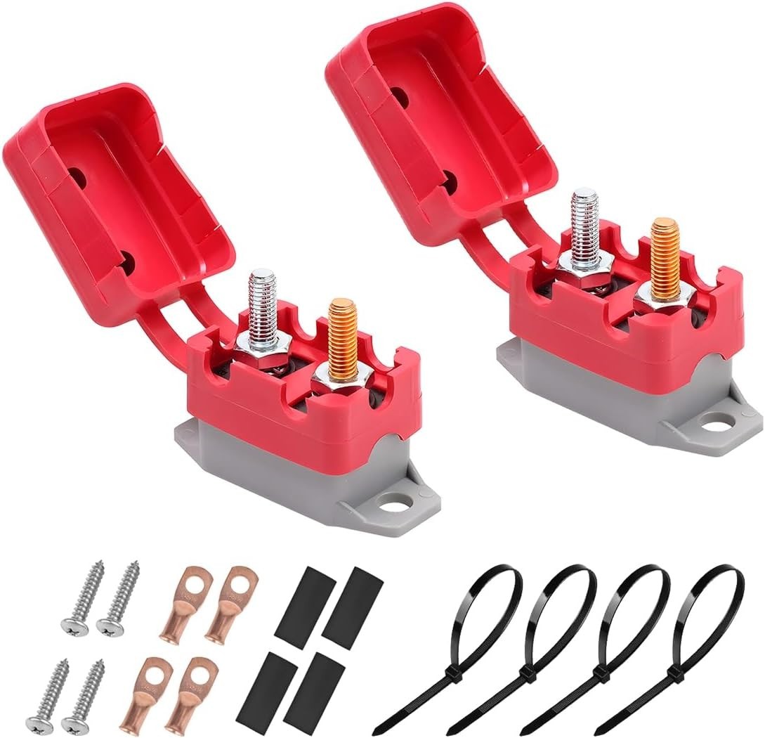 2PCS 50 Amp Automatic Reset Circuit Breaker with Cover Stud Bolt, 12V 24V Type 1