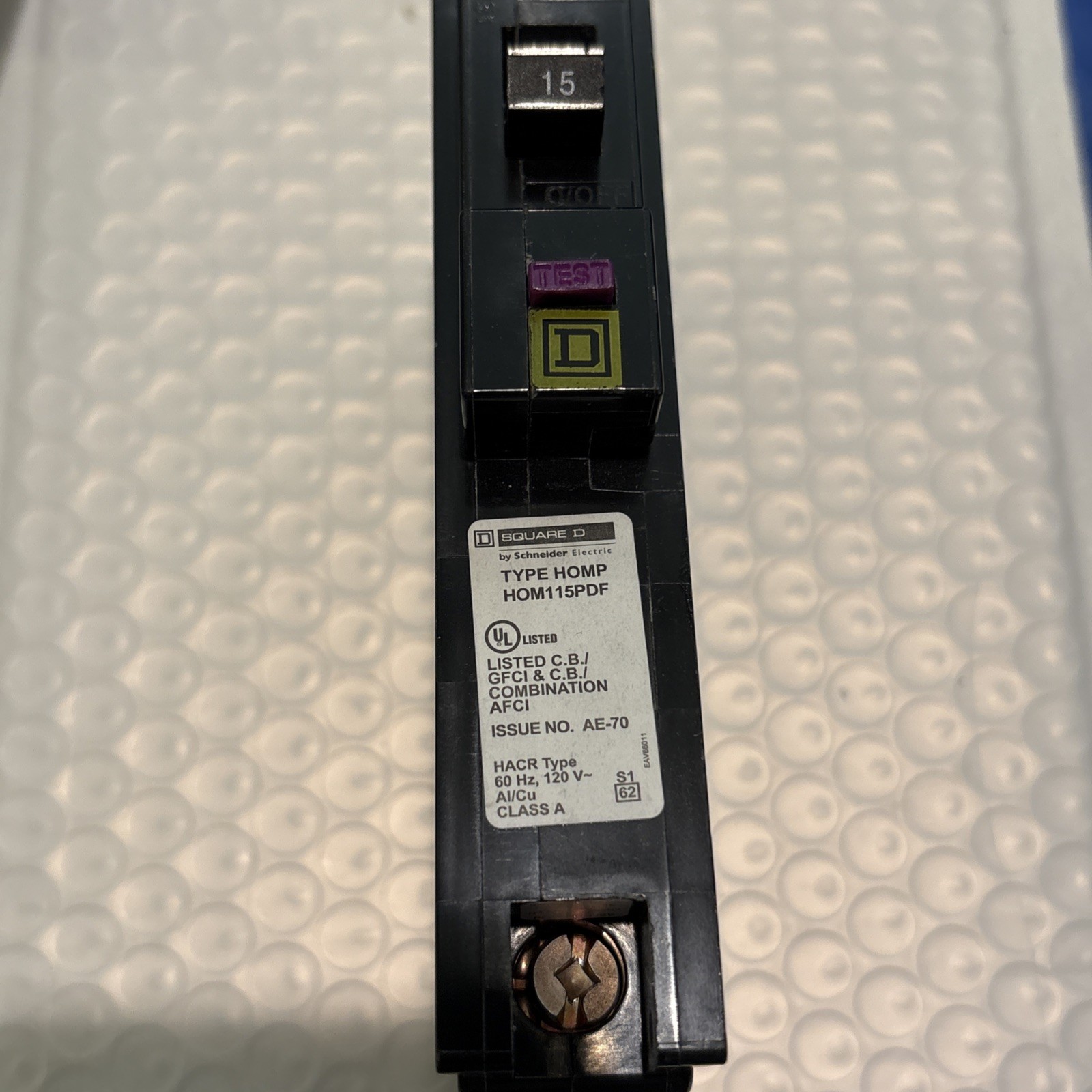 SQUARE D HOMELINE HOM115PDF HOM115PDFC 15A AFCI/GFCI PLUG ON NEUTRAL, NOB