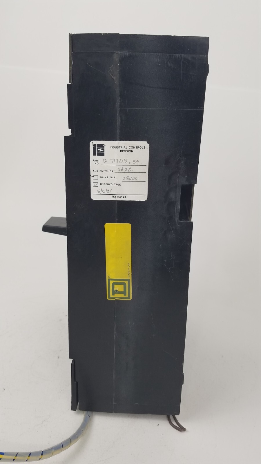 MHL3610001287 Square D 1000A Circuit Breaker w/ 48V Undervoltage Aux Switch