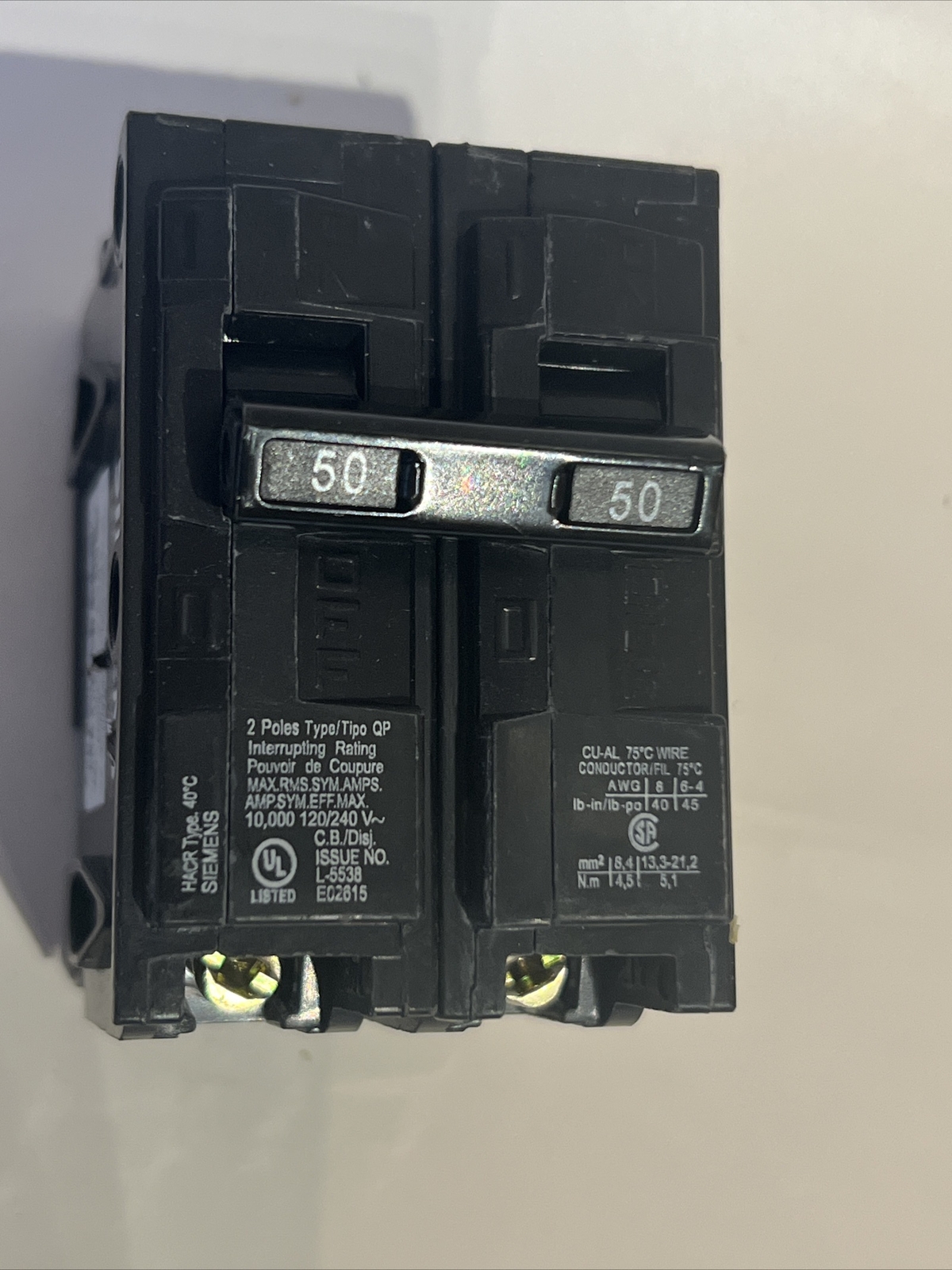Siemens Q250 50Amp Double Pole Standard Trip Circuit Breaker