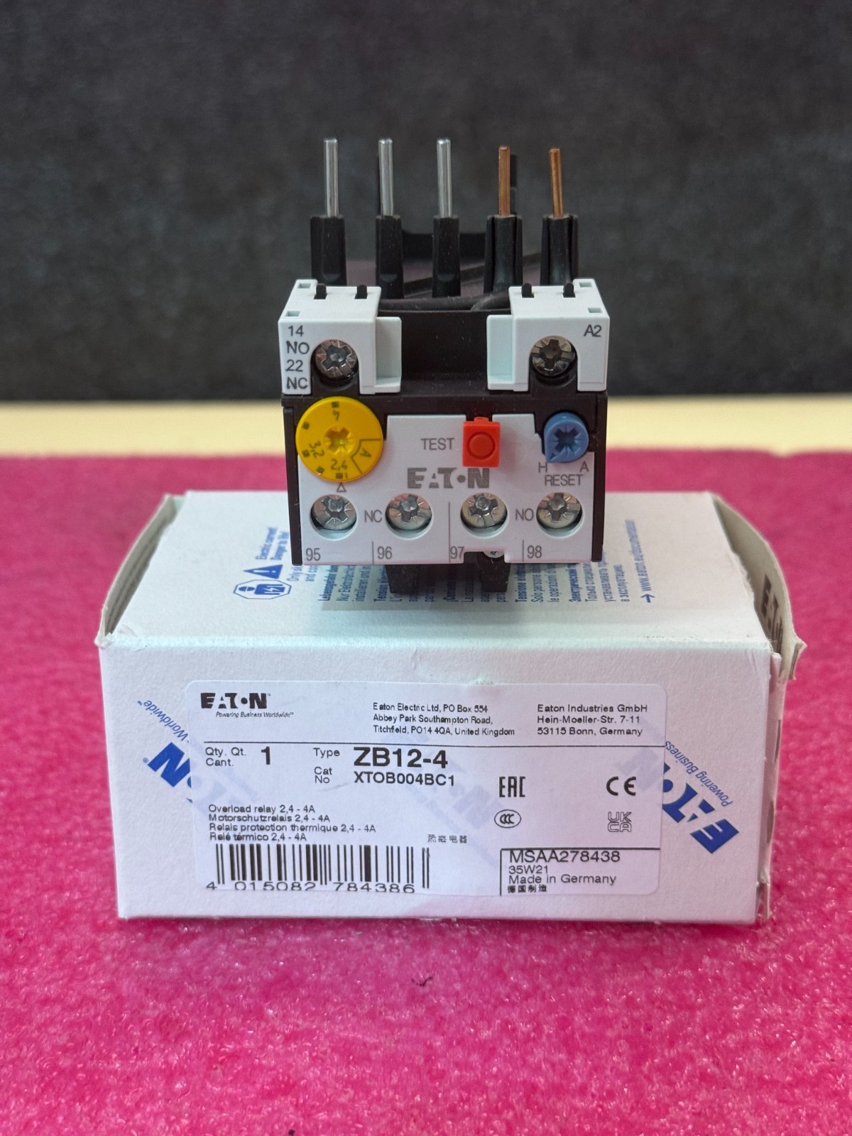 Eaton ZB12‑4 Thermal Overload Relay 2.4–4A Class 10 Direct Mount IP20
