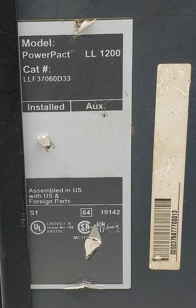 SQUARE D POWER PACT LL 1200 LLF37060D33 600A CIRCUIT BREAKER