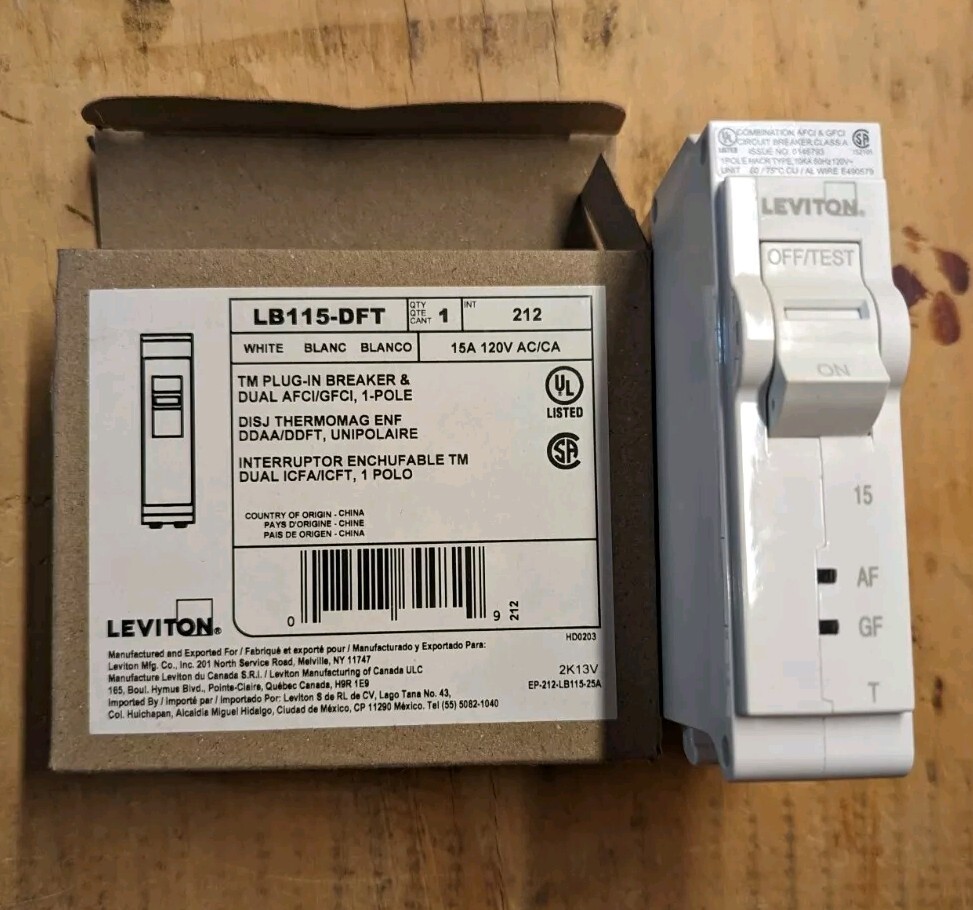 Leviton LB115-DFT 15A 1-Pole Plug-On AFCI Circuit Breaker 15A 1-POLE 120V