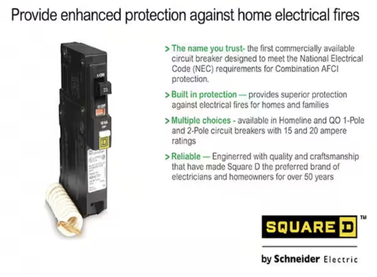 Square D QO120CAFIC 20A 1 Pole Mini Circuit Breaker – Black with diagnostics OB