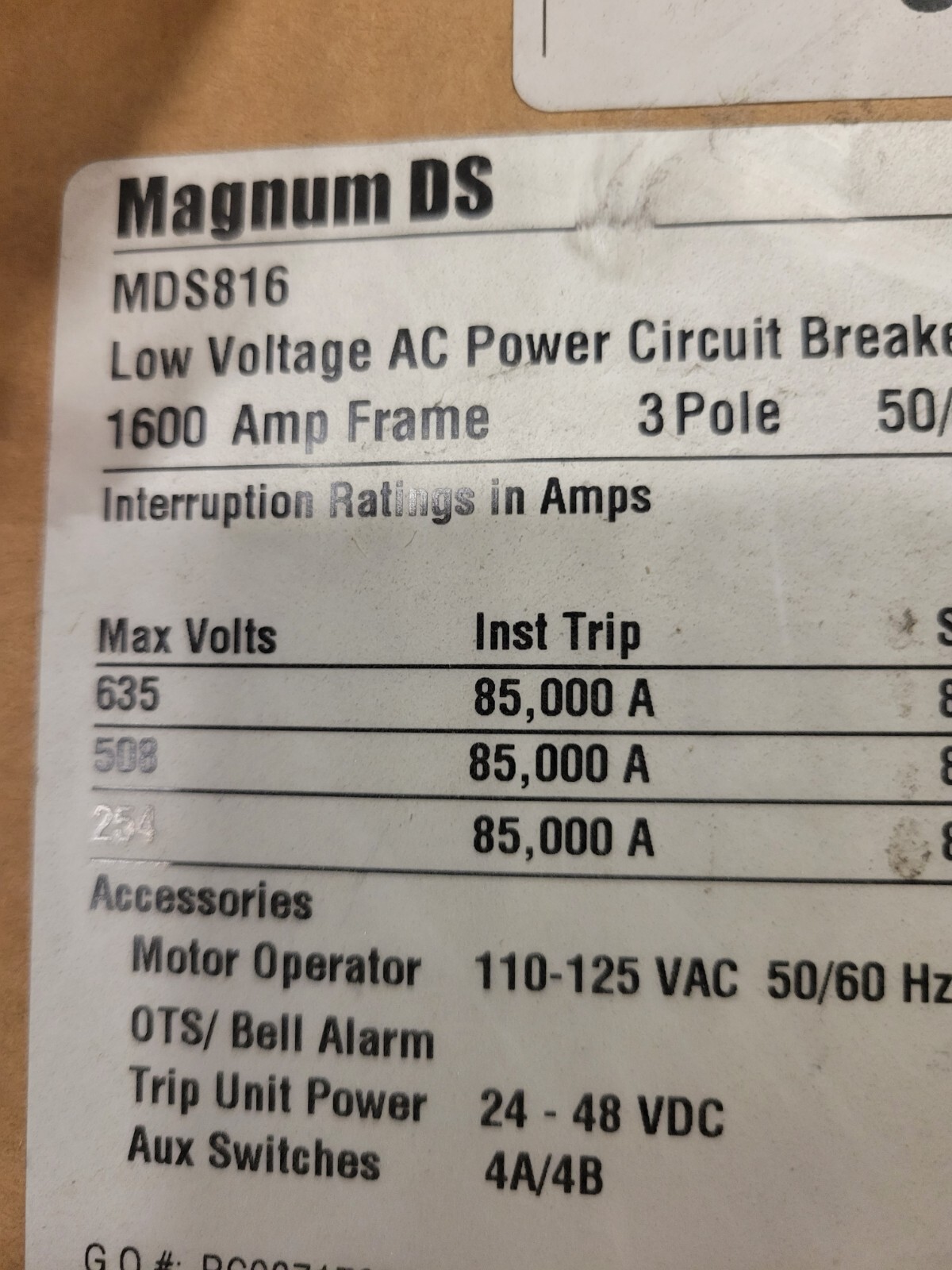 Eaton Magnum DS MDS816 Circuit Breaker 1600 Amp – MDS8163WEA