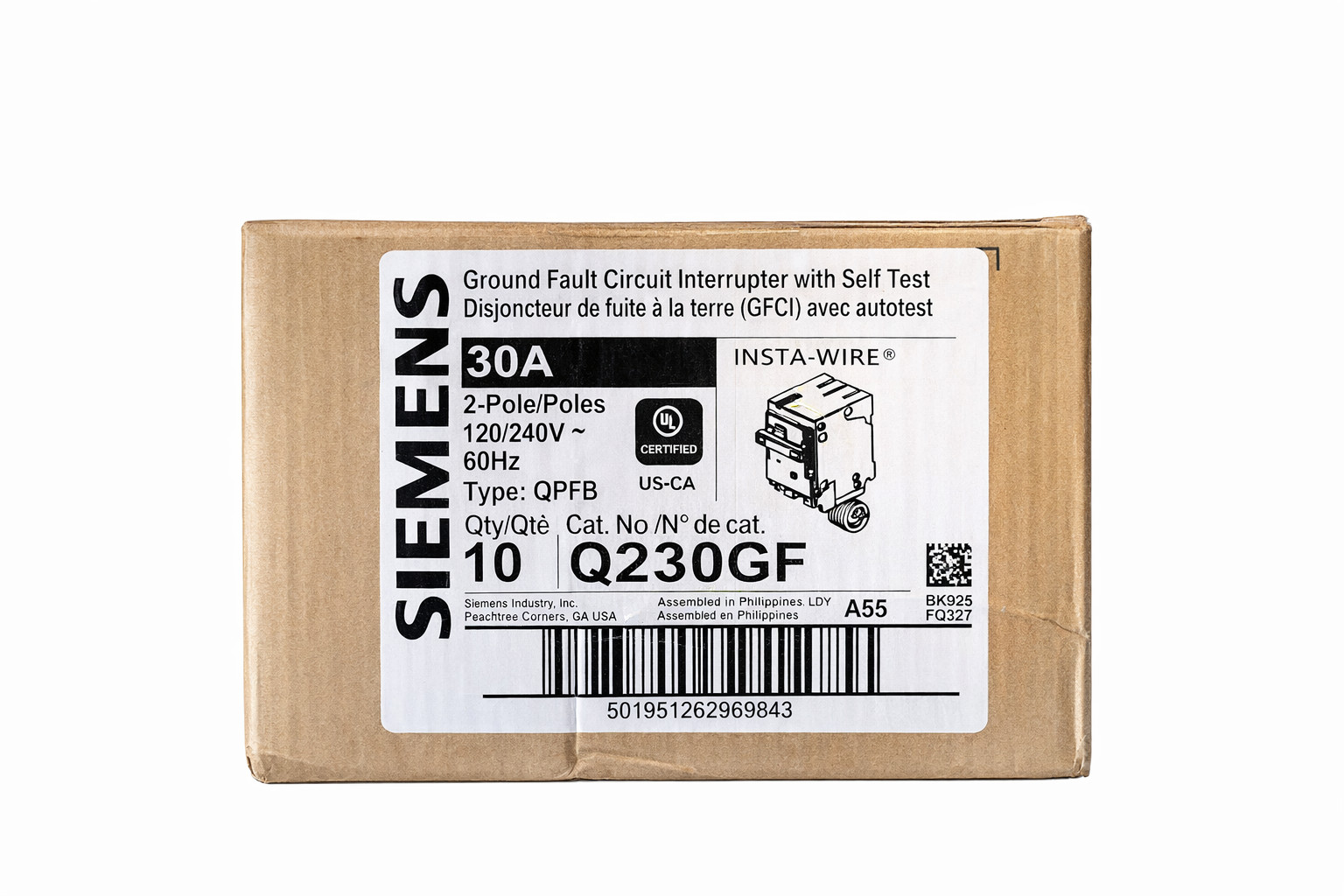 10 PCS Siemens Q230GF Ground Fault Circuit Interrupter with Self Test – 30amp