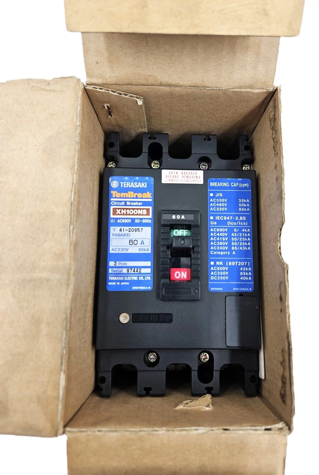 TERASAKI TEMBREAK XH100NS CIRCUIT BREAKER 60AMP 3POLES FAST SHIPPING