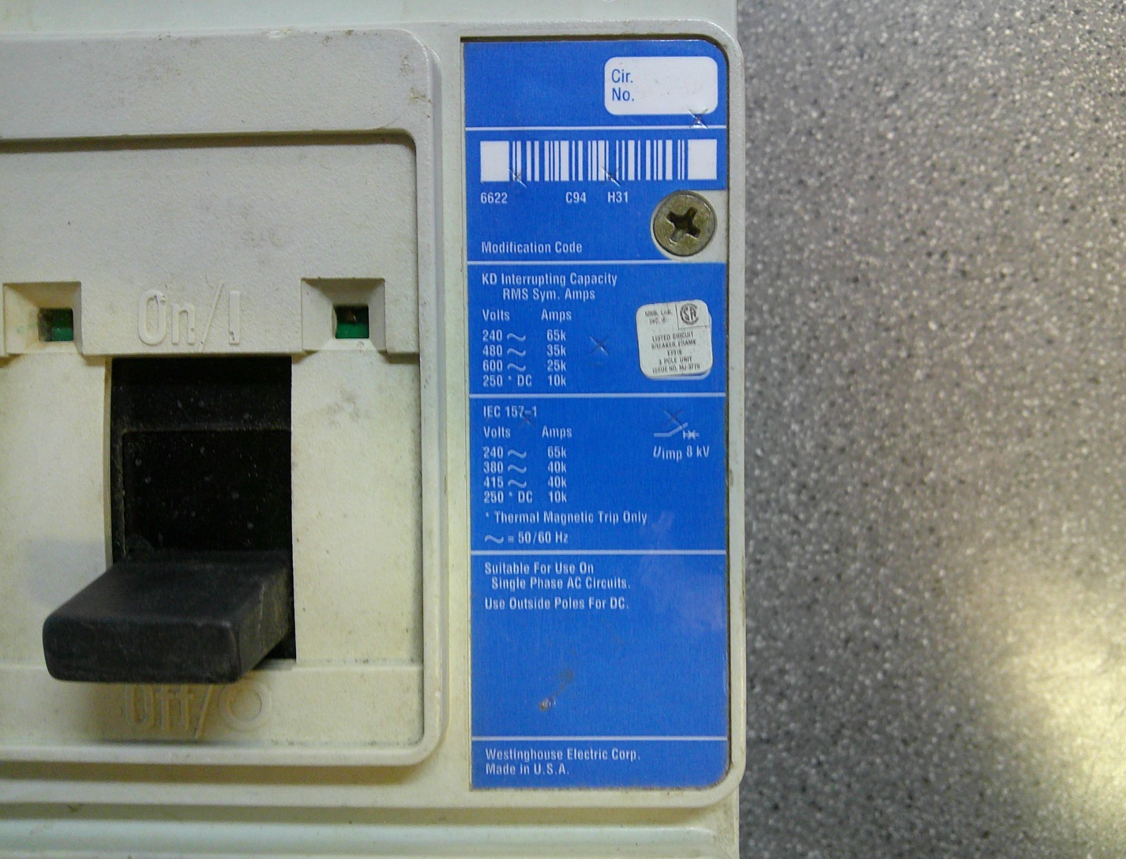 EATON-CUTLER HAMMER KD3400F 400 AMP 600 VOLT CIRCUIT BREAKER