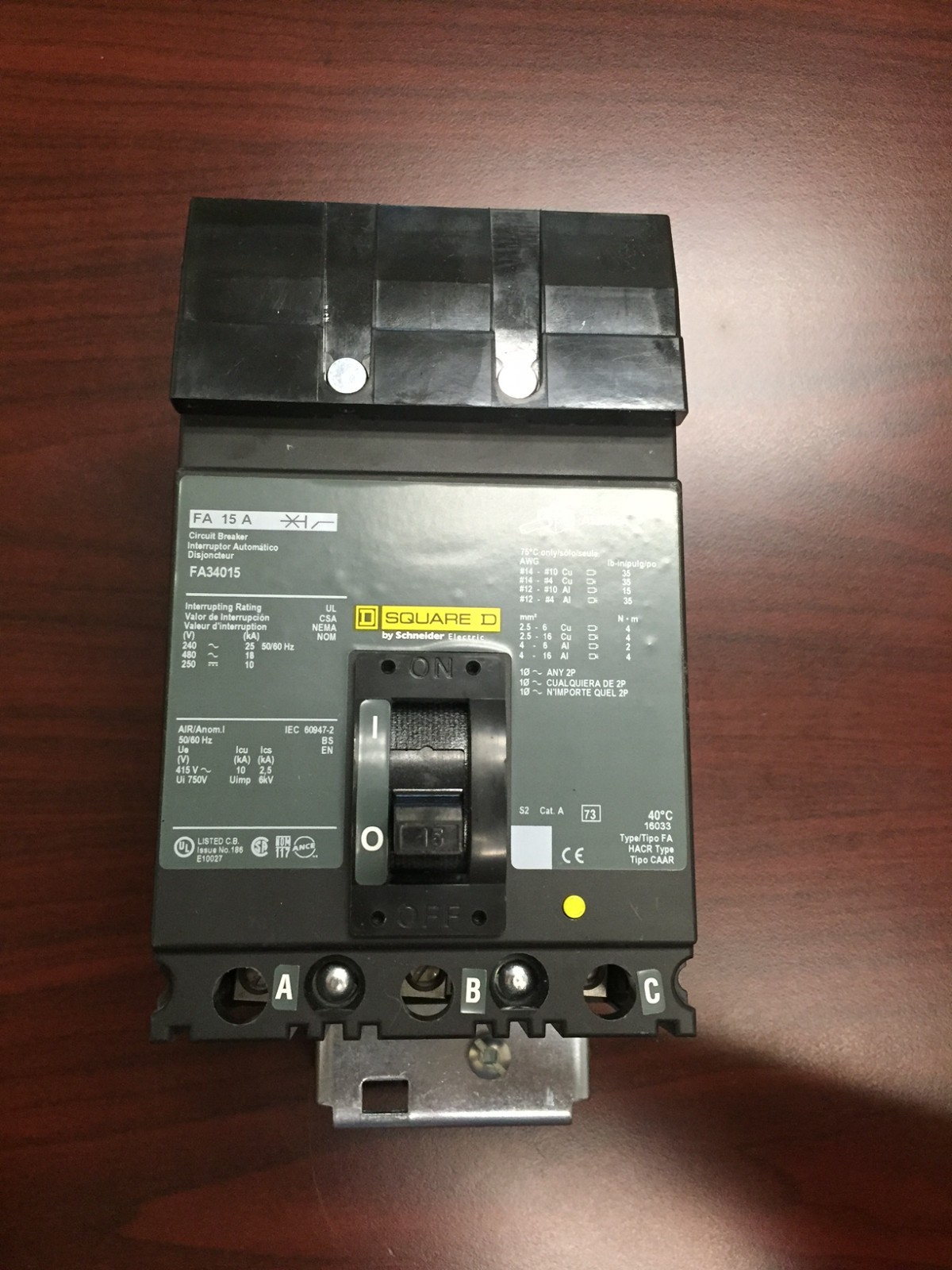FA34015 3 Pole 15 Amps 480 Volt I-Line NEW Square D Circuit Breaker