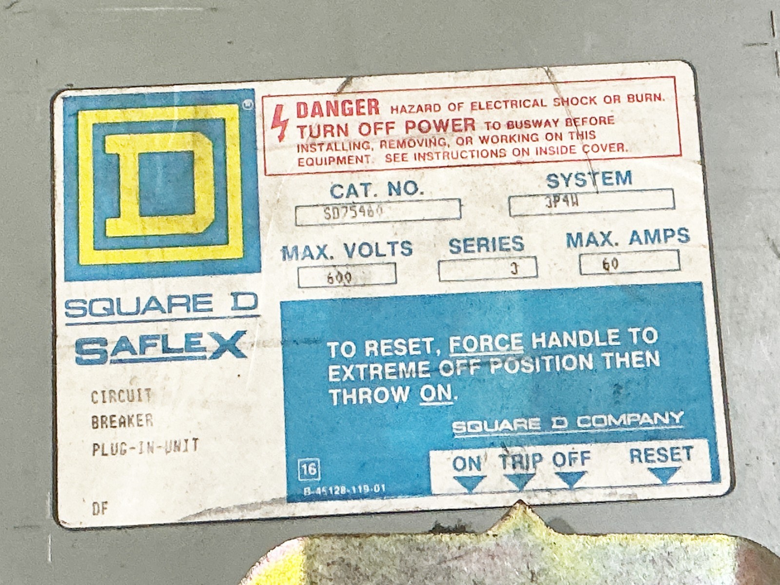 Square D SD75460 Circuit Breaker Plug In Unit 690V 60A series 3 3P4W