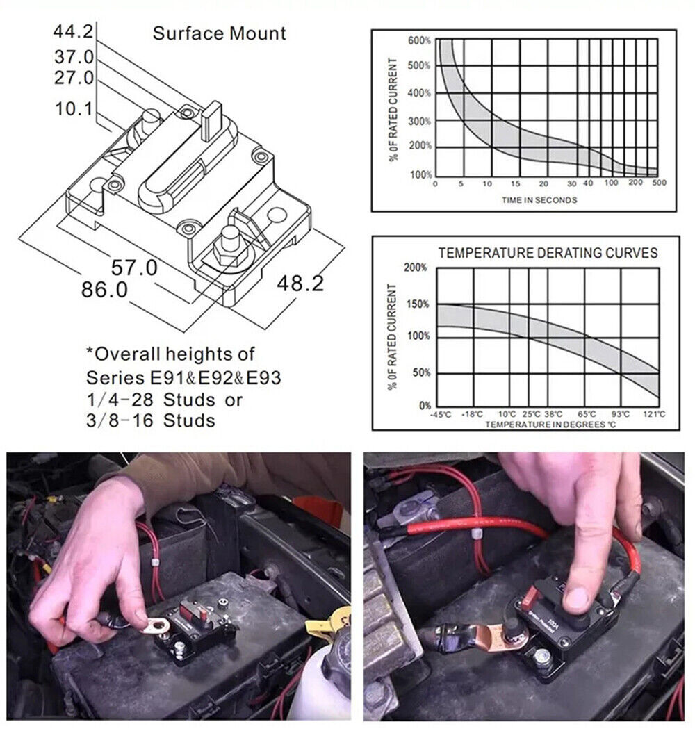 Waterproof Car Circuit Breaker Fuse Reset 30-300 Amp 12V-48V DC Car Boat Auto
