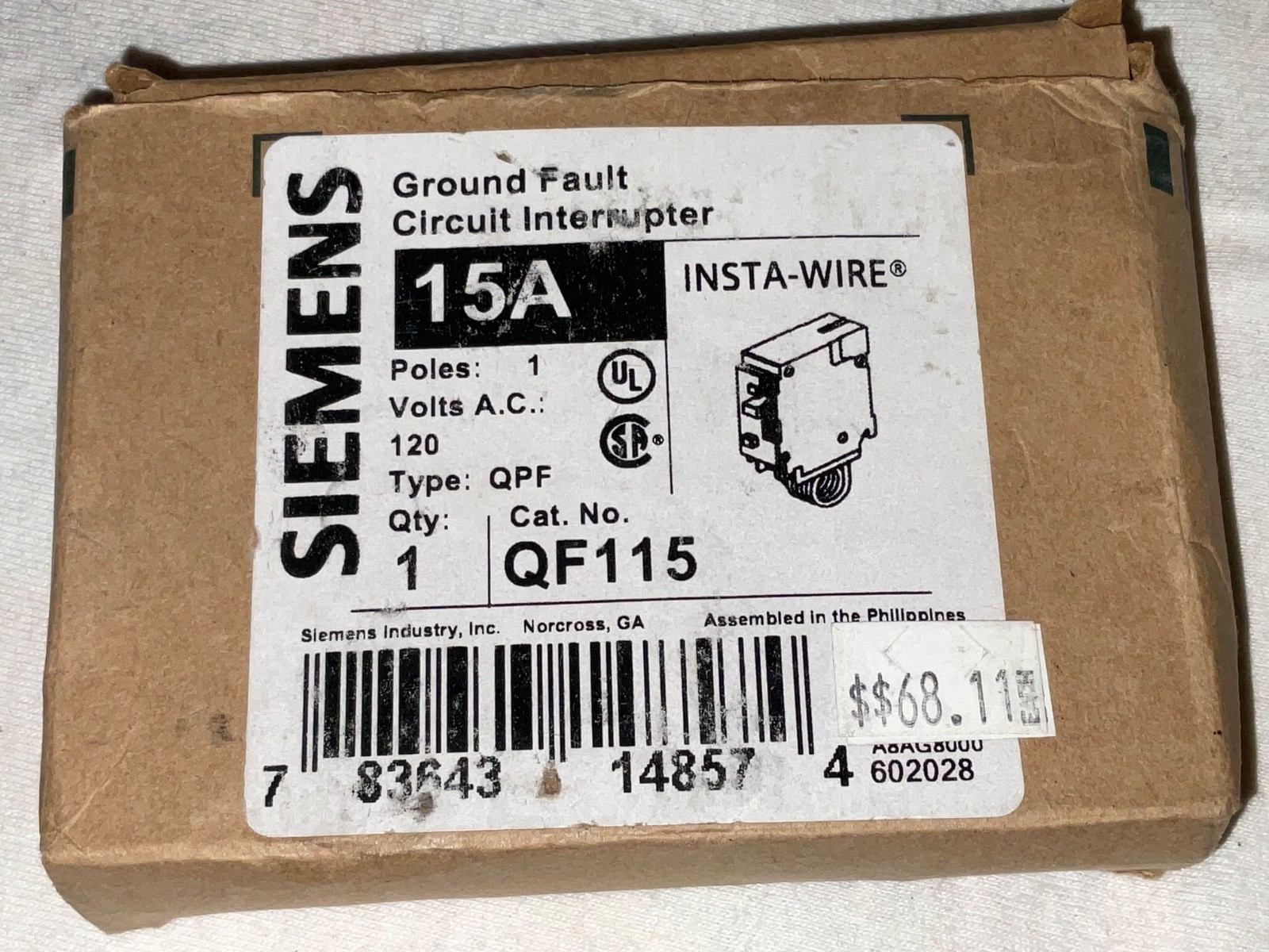 Siemens QF115 15A Circuit Breaker GFCI Insta-Wire QPF NEW ELECTRICAL LOAD CENTE