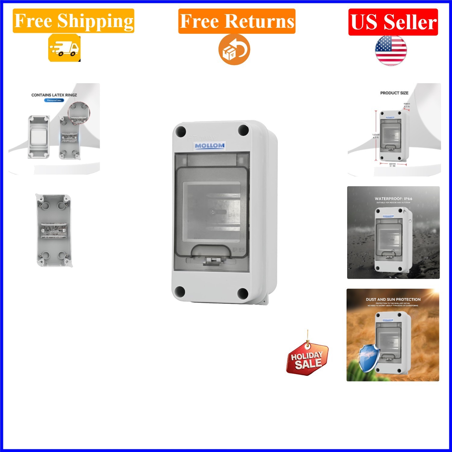 3-Way Waterproof Circuit Breaker Box for Indoor/Outdoor Use