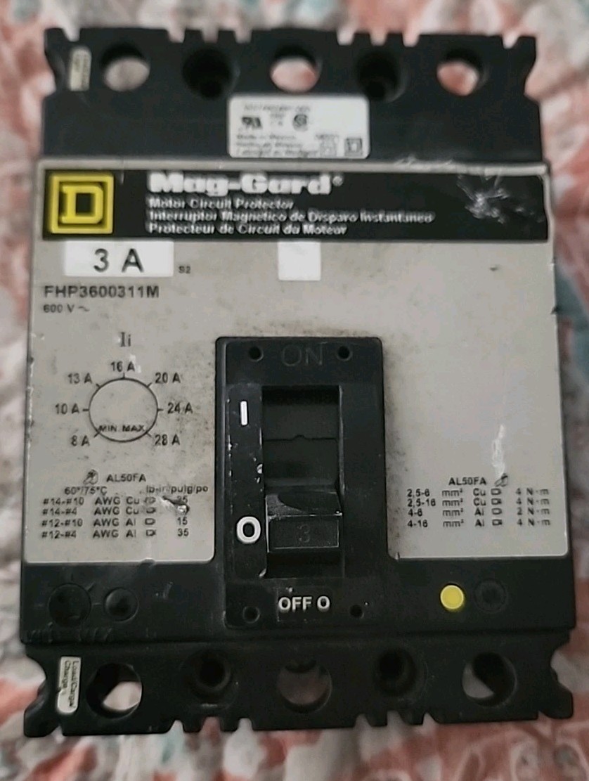 Square D FHP3600311M Motor Circuit Breaker 3 Amp 600 Volt Series 2 Mag-Gard, J5