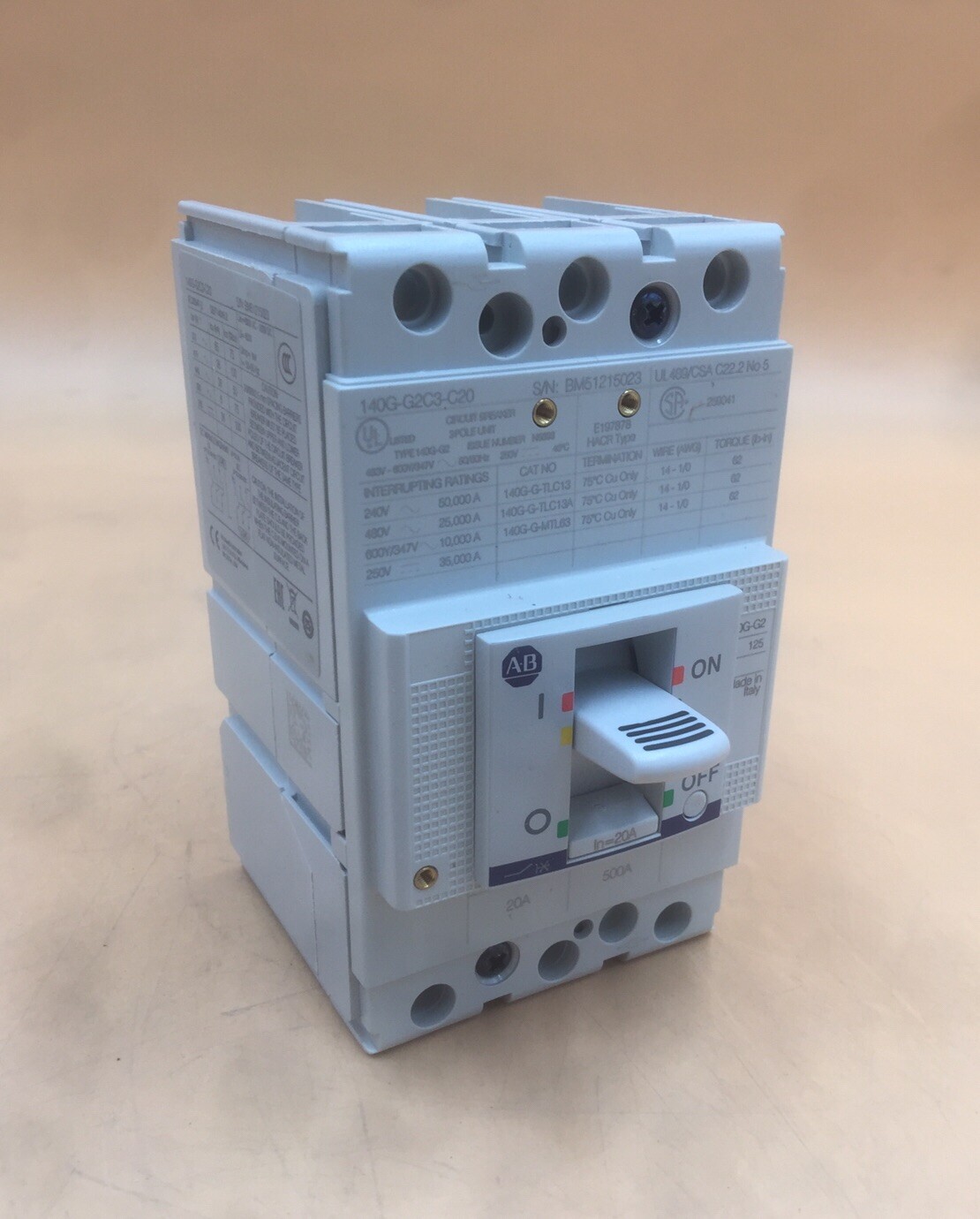 HOUSTON STOCK NEW AB 140G-G2C3-C20 TYPE 140G 20 AMP 600V FREE 2 DAY AIR SHIPPING