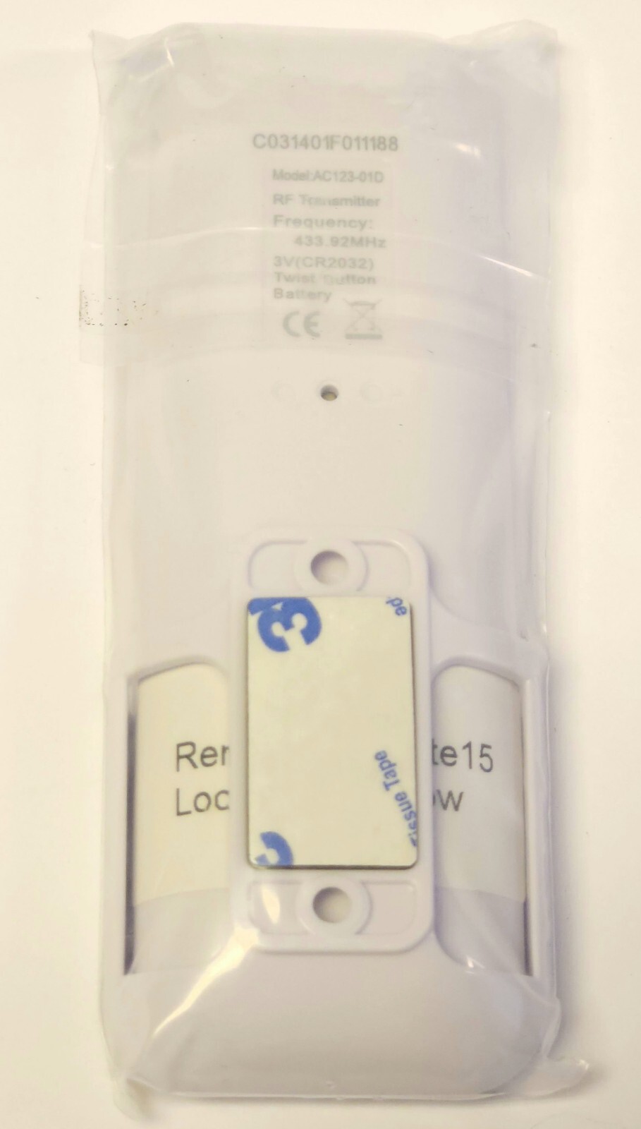 A-OK MODEL AC123 01 AC123-01D Roller Shade Remote Control Transmitter WHITE