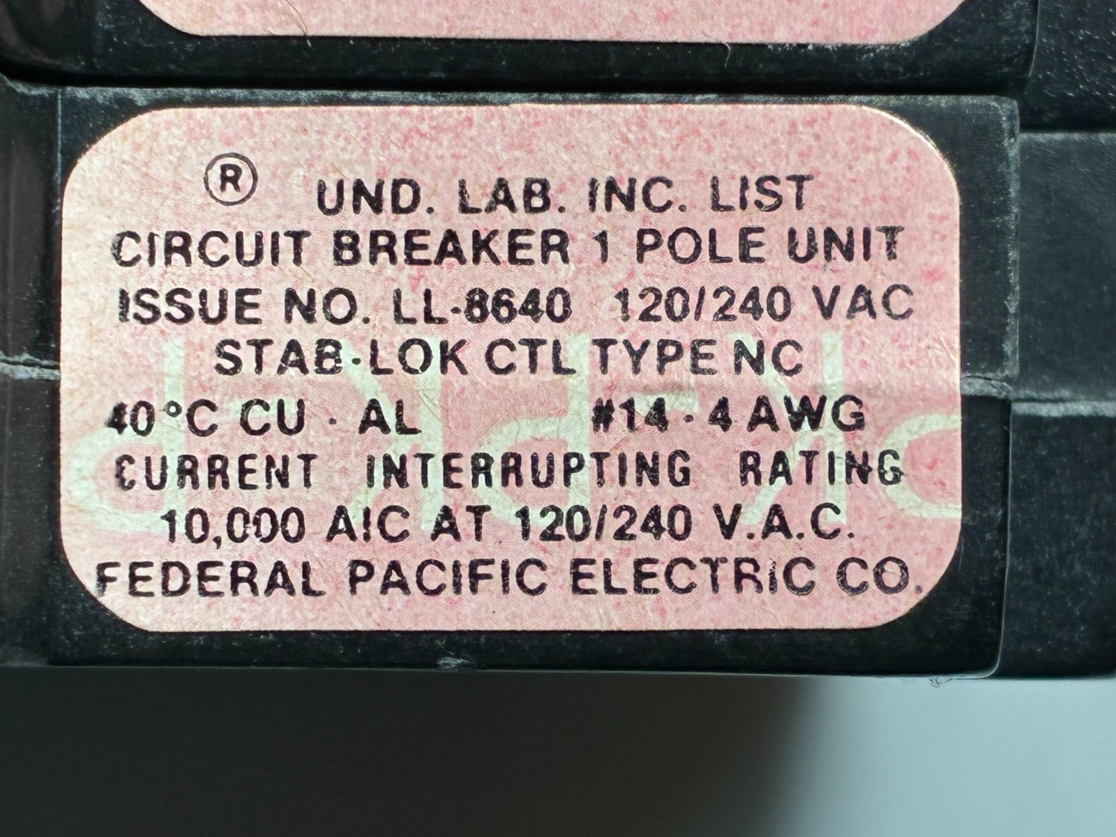 Federal Pacific FPE NC240 Twin Tandem 40-AMP 2P 120/240V TESTED 60-DAY WARRANTY