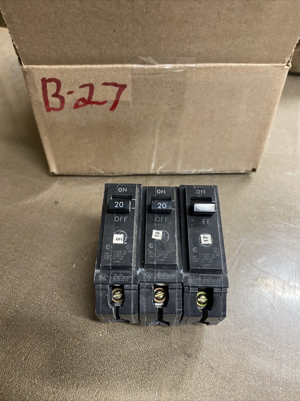 GE THQB120 BOLT-ON CIRCUIT BREAKER, 120/240-VOLT (LOT OF 3)
