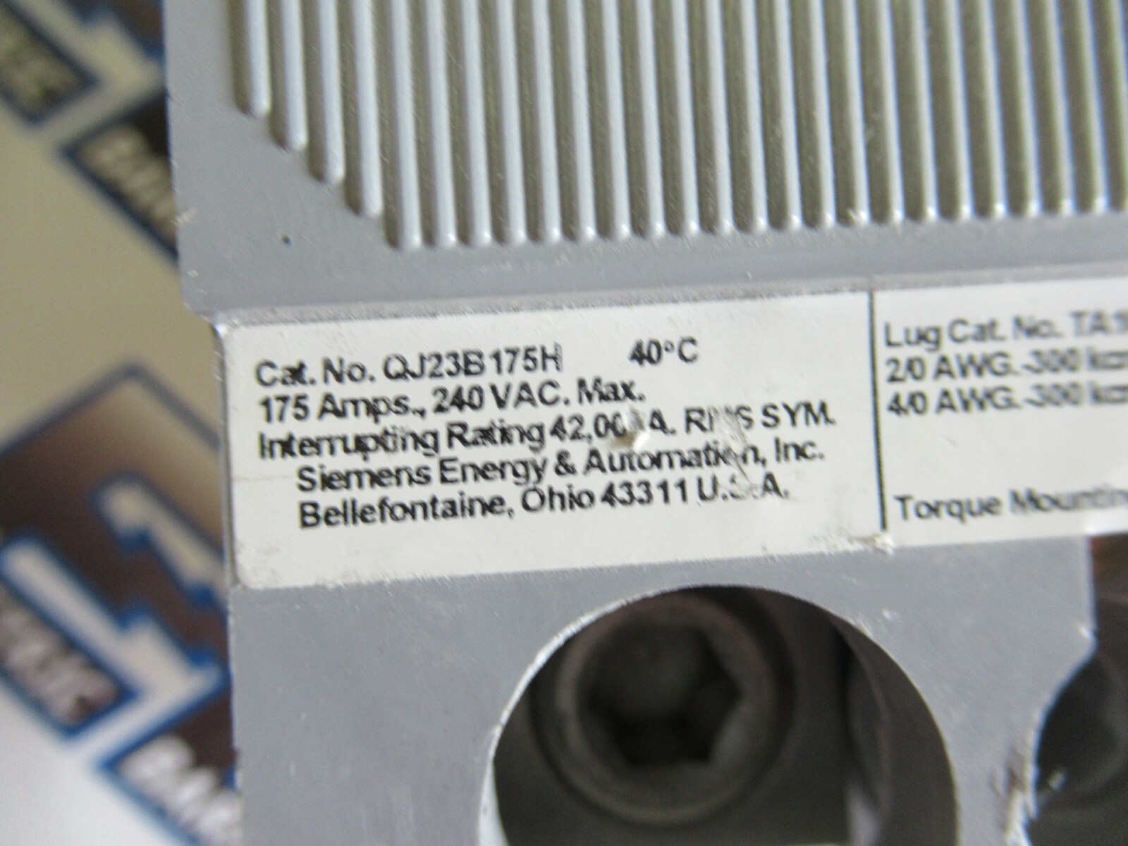 Siemens QJ23B175H, 175 Amp, 240 Volt, 3 Pole, 42K,Circuit Breaker – WARRANTY