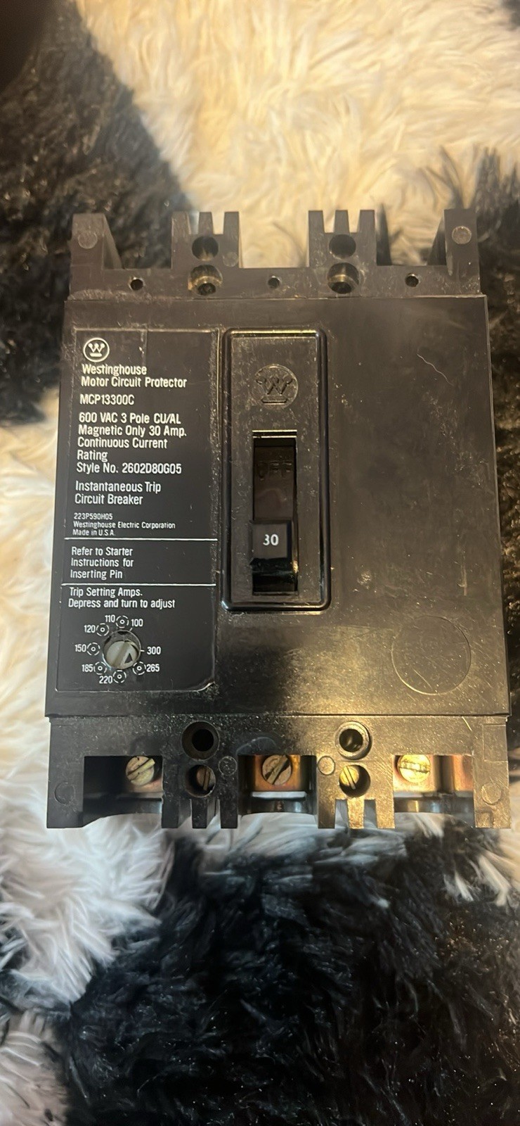 Westinghouse MCP13300C Motor Circuit Protector 30A 600VAC 3-Pole Instant