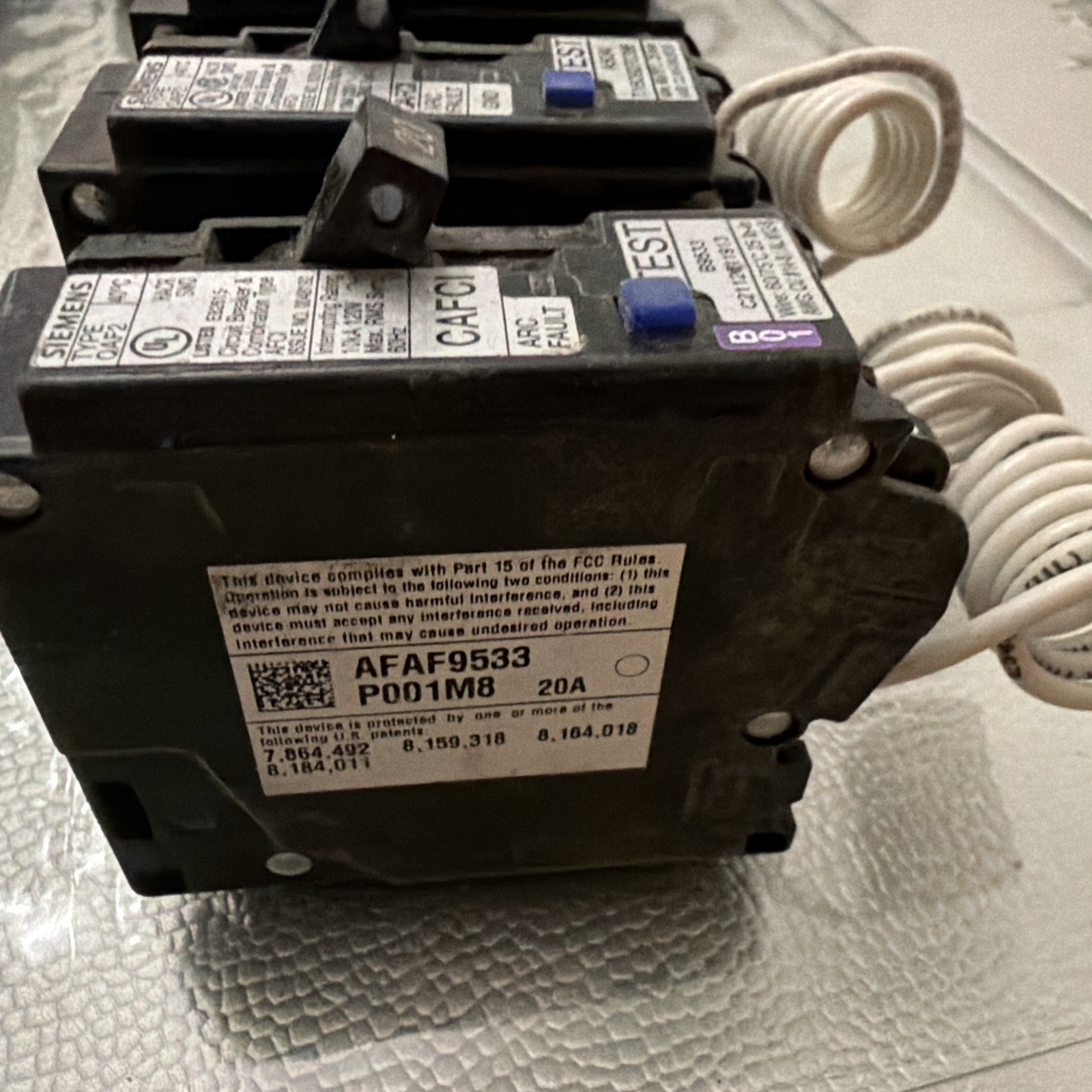 Lot of 3 SIEMENS QA120AFC BREAKER 20A 1P 120V 10K QAF2 COMB AFCI