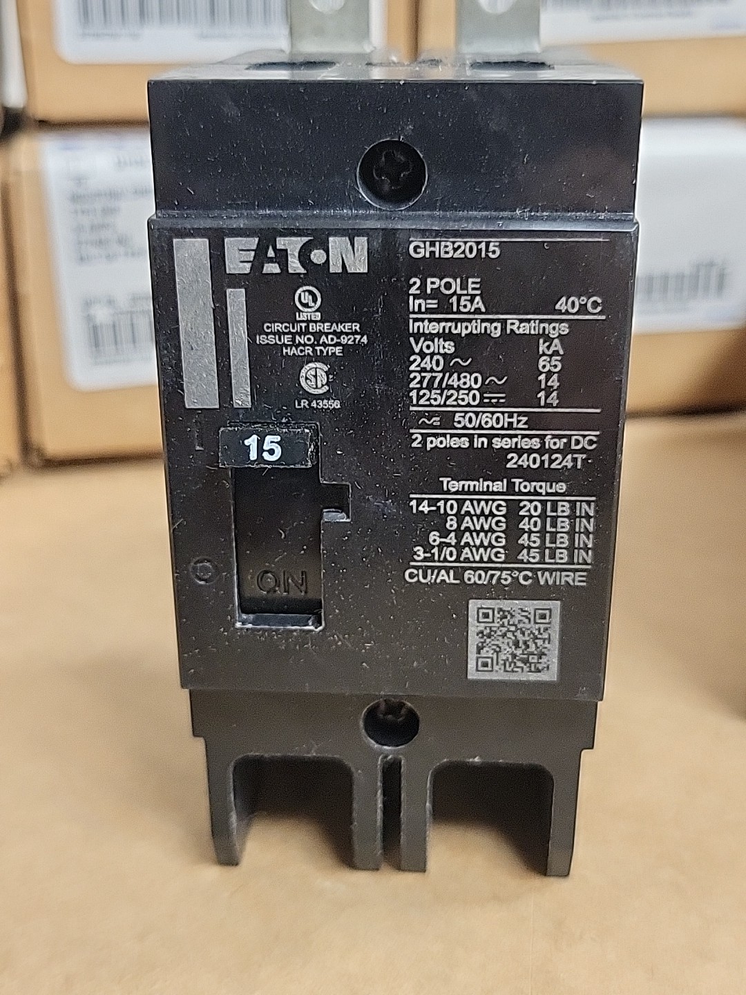 Eaton GHB2015 Circuit Breaker, 2-Pole 15A 277/480V