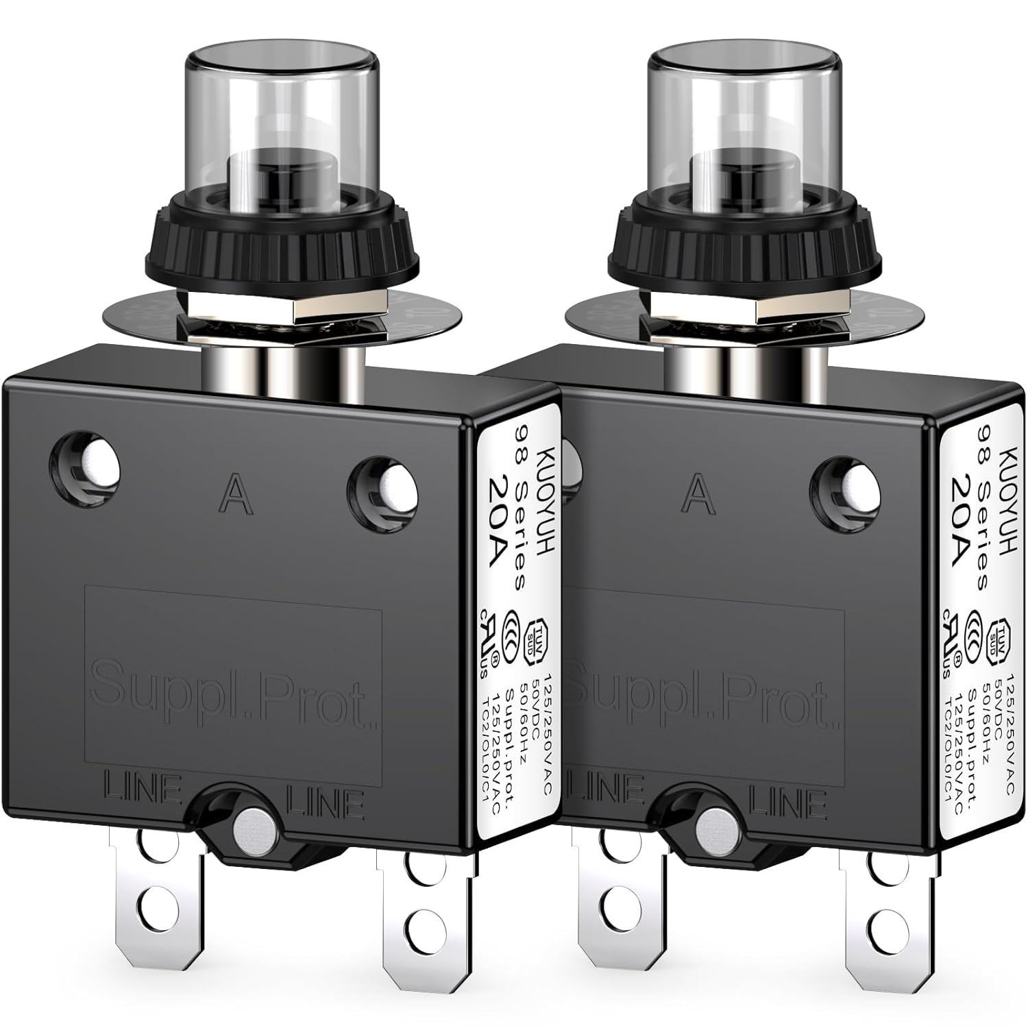 Din Rail Mount 20 Amp Circuit Breaker, Waterproof with Quick Connect – 2 Pack