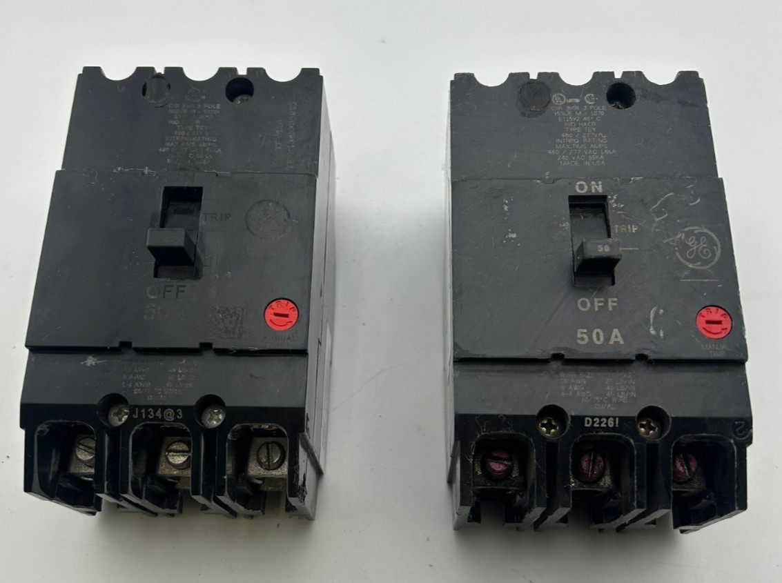 GE TEY TEY350 Circuit Breaker 3 pole 50 amp 480/277v Bolt On – Warranty
