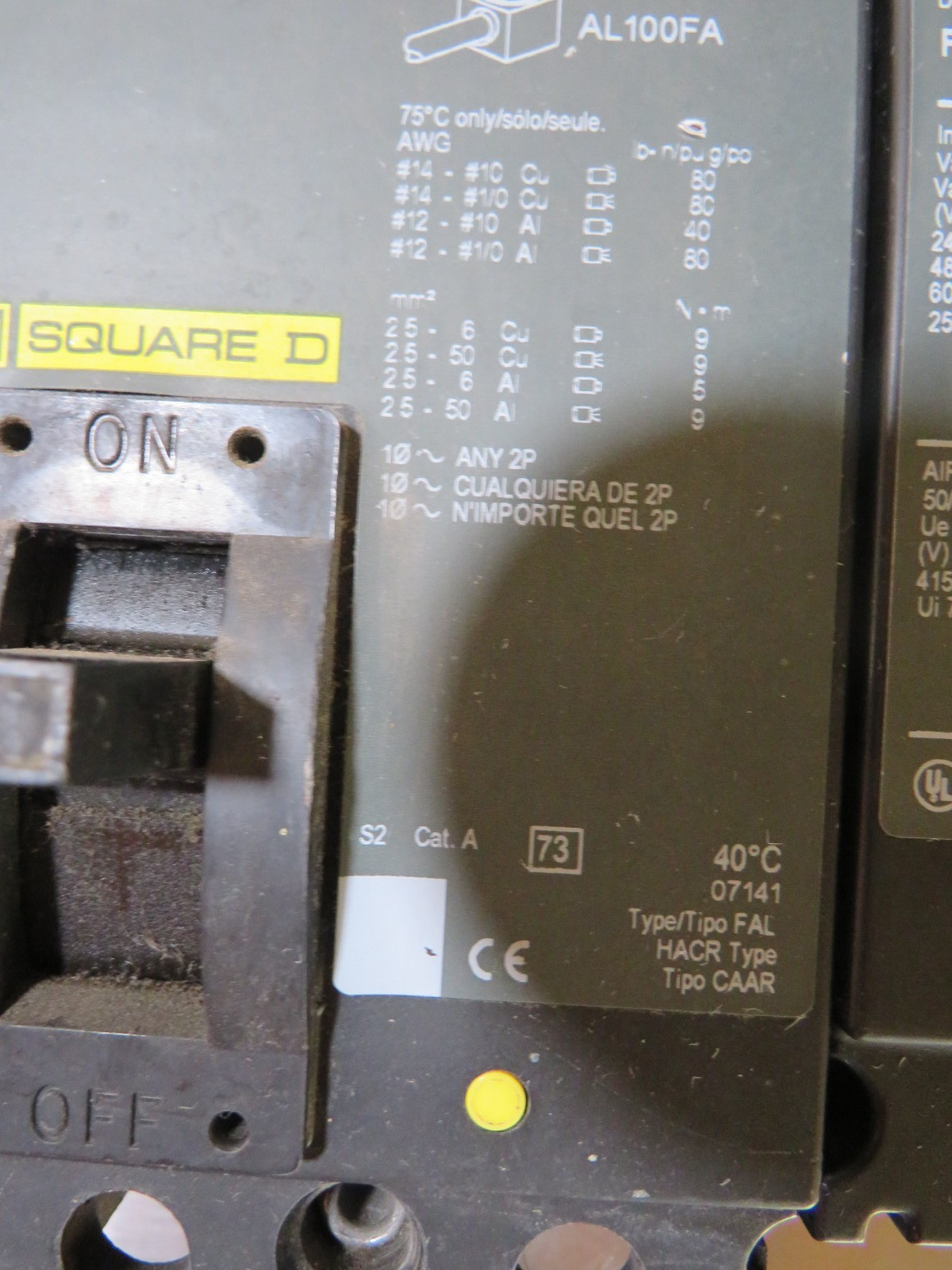 SQUARE D FAL36045, 45A, 3P, 600V CIRCUIT BREAKER