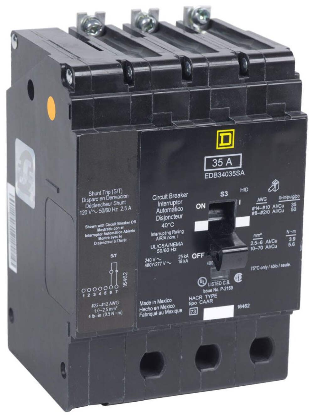 EGB34100SA – Square D 100A 3-Pole 480Y/277V E-Frame Bolt-On Circuit Breaker