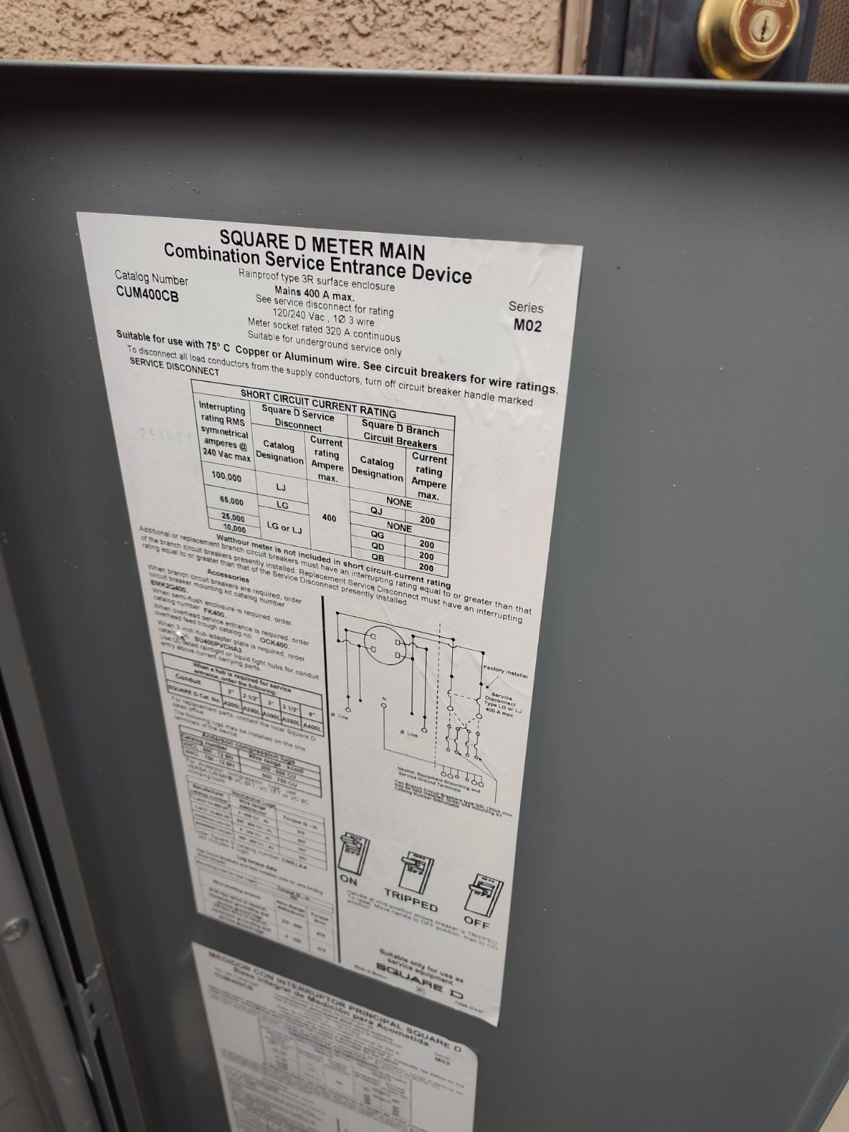 Square D CUM400CB Meter Main Combo Service Entrance 400A Main Breaker 120/240V
