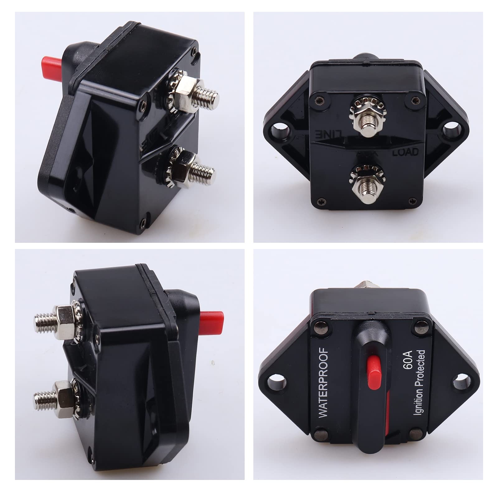 Circuit Breaker 60 Amp 12V-48V DC Waterproof Manual Reset Panel Mount Marine