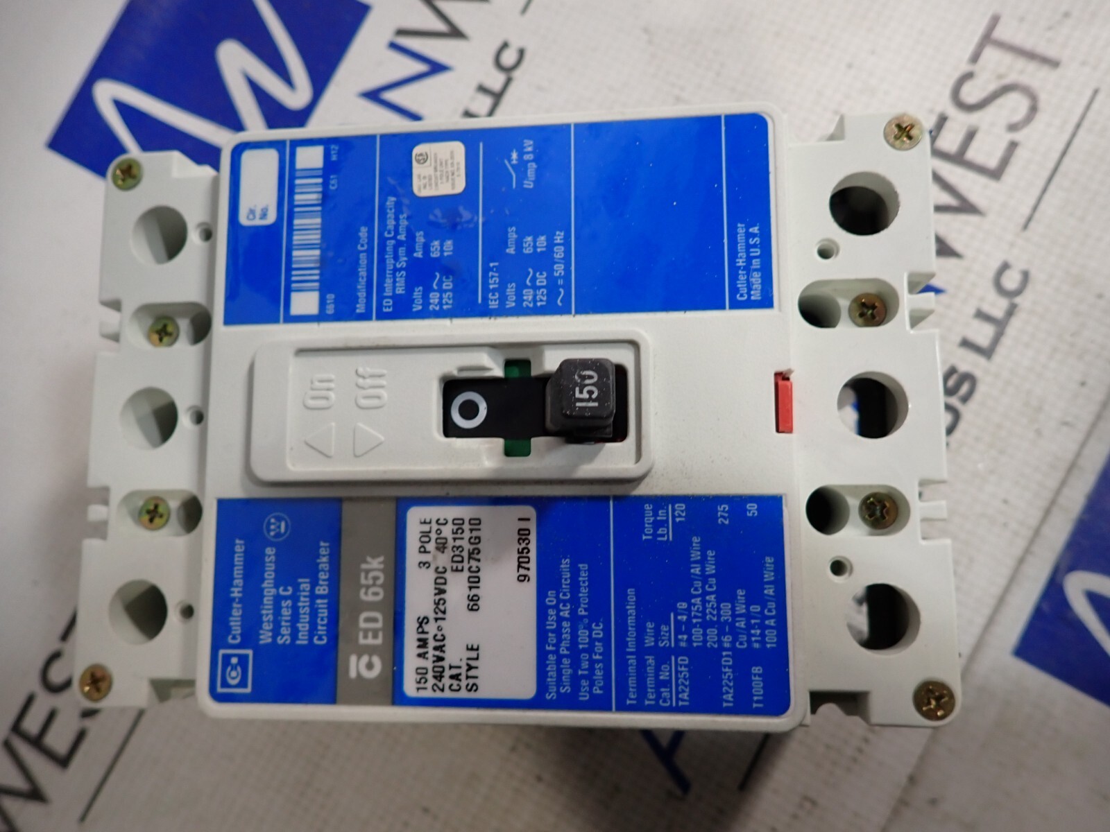 Cutler Hammer ED3150 3 pole 150 amp 240 volt 65kA Circuit Breaker -TESTED