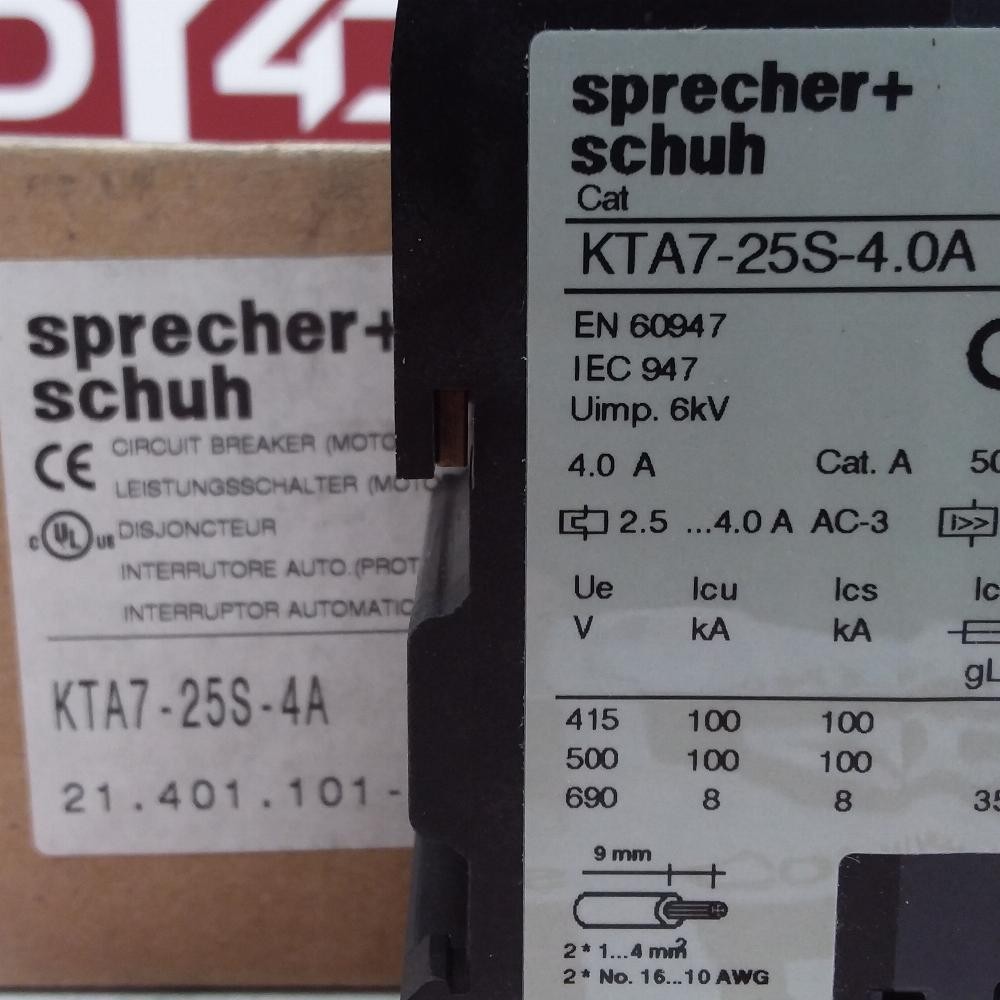 KTA7-25S-4A | Sprecher + Schuh | Circuit Breaker, 3 Pole, 1.1 – 1.5kW, Opened