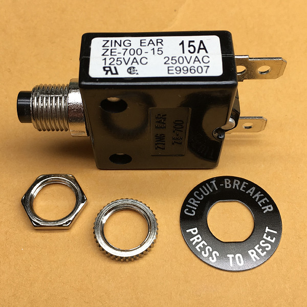 NEW Zing Ear 15 Amp Push Button Thermal Circuit Breaker 12-50VDC 125-250VAC 15A