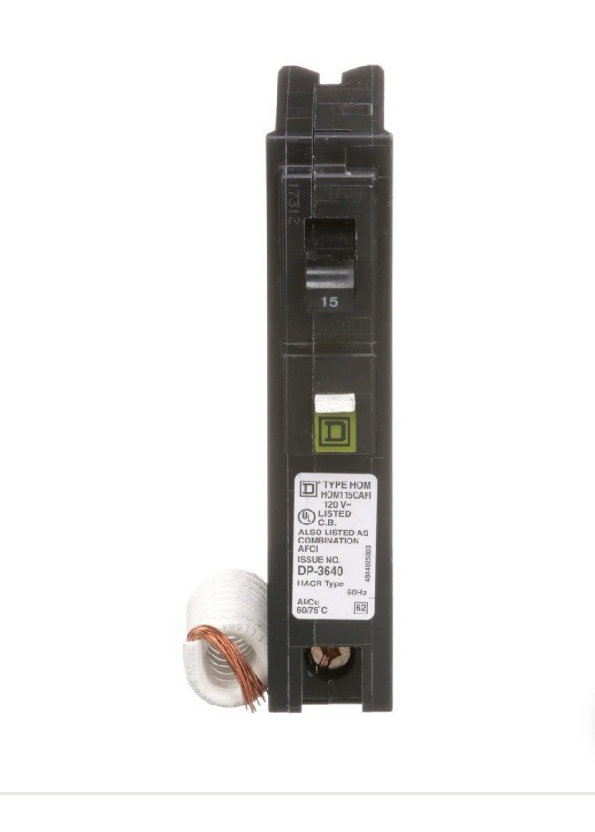Square D HOM115CAFIC 1 Pole 15A Plug In AFCI Arc Fault Circuit Breaker w pigtail